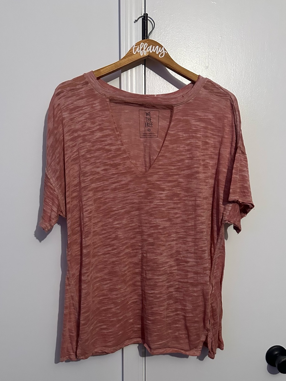We The Free Washed Rose Short Sleeve V‑Neck Tee